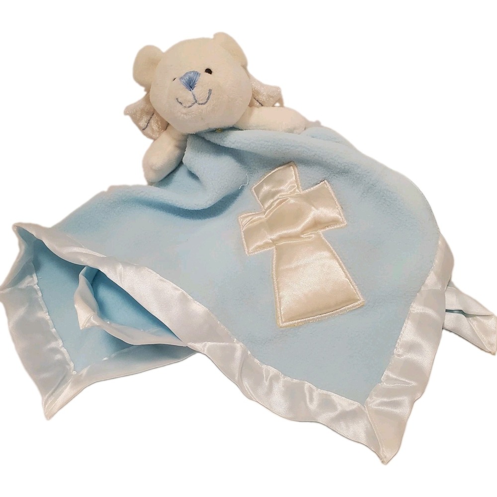 Baby Boom Lovey Security Blanket White Angel Bear Satin Like Cross Trim Religion